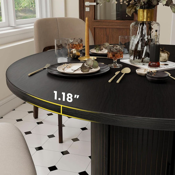 Round Black Pedestal Dining Table with Storage