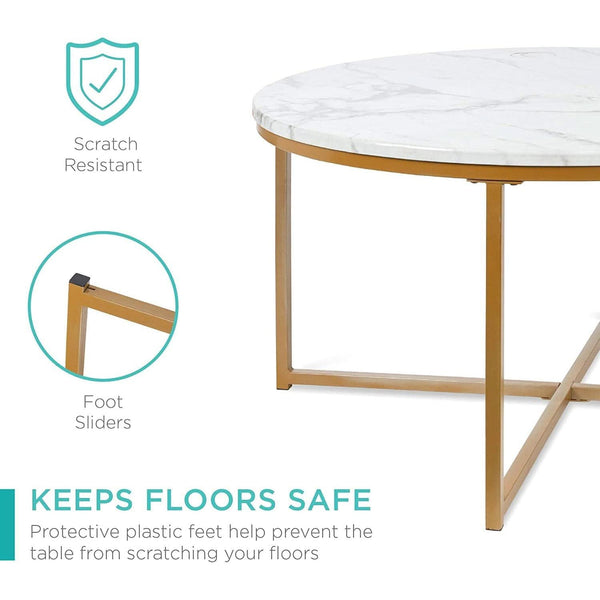 Faux Marble Cross-Leg Round Coffee Table (view 5) | Roost & Roam