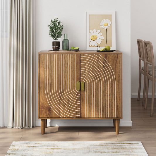 Groove-Front Wood-Grain Buffet Cabinet