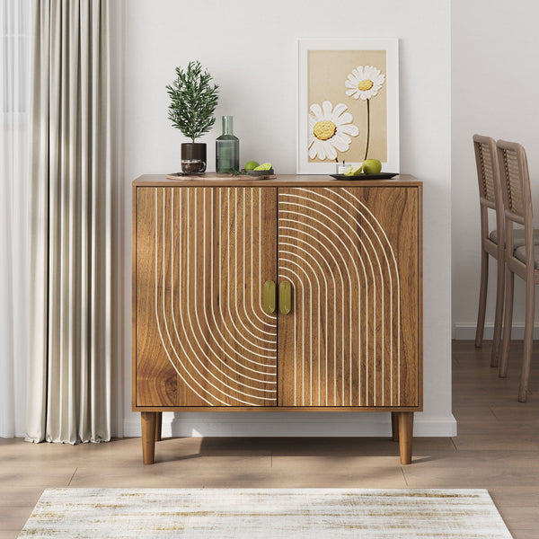 Groove-Front Wood-Grain Buffet Cabinet