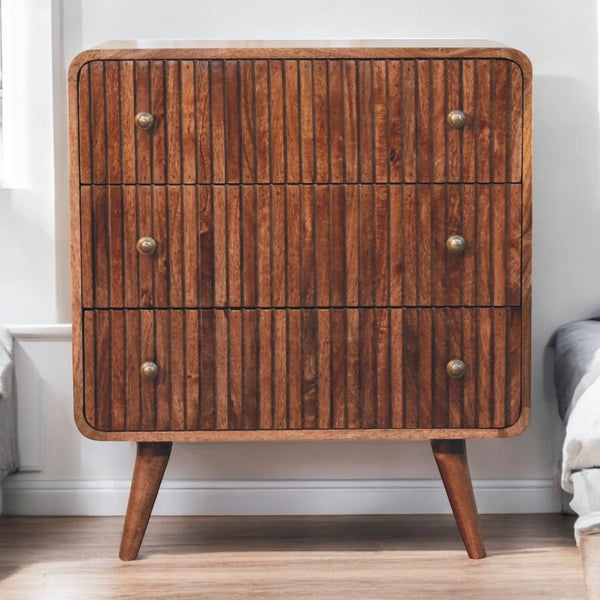 Ridged Mango Wood Three-Drawer Chest