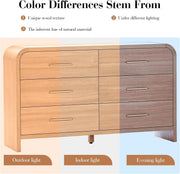 Oak Finish Curved 6-Drawer Dresser, 54 in