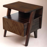 Close-up of acacia wood grain and teak-finish detail — Chevron-Front Solid Acacia Nightstand