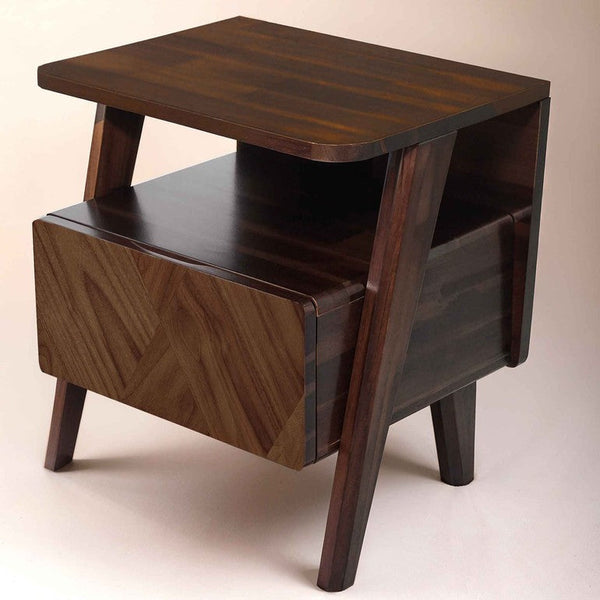 Close-up of acacia wood grain and teak-finish detail — Chevron-Front Solid Acacia Nightstand