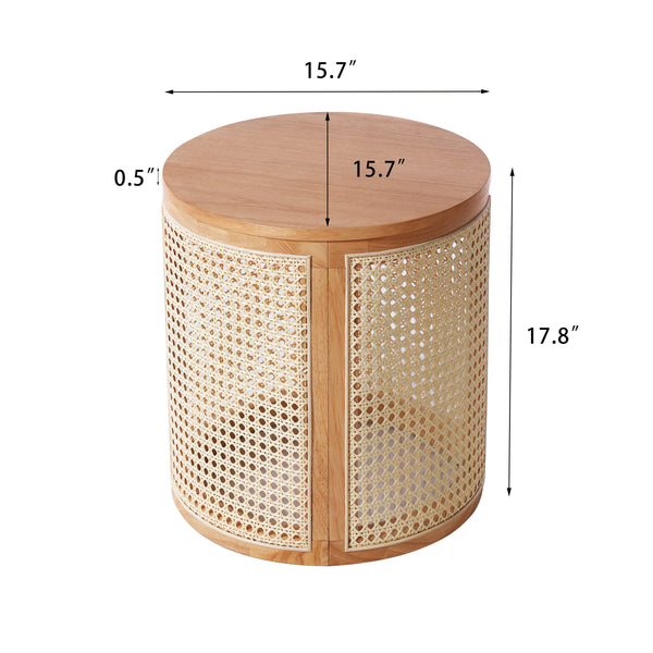 Close-up of material and construction detail — Cane Panel Round Wood Side Table