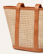 Leather Trim Cane Weave Carryall Bag