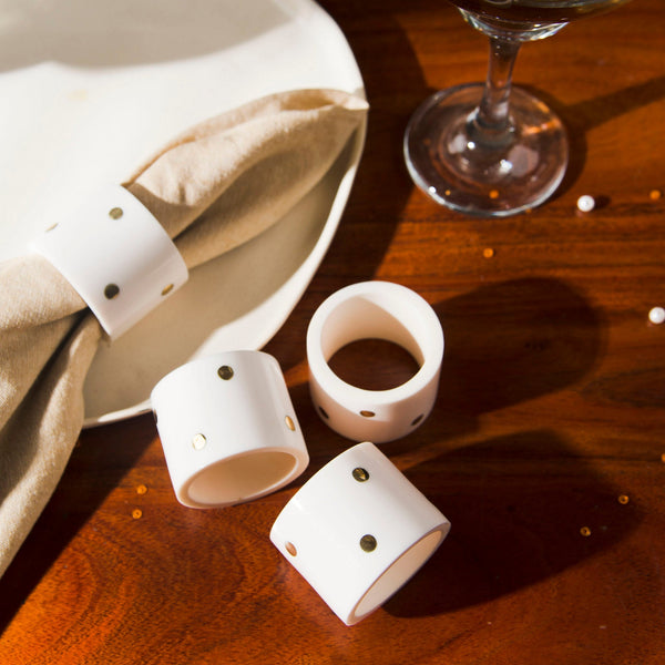 Brass Inlay Bone Napkin Ring Set