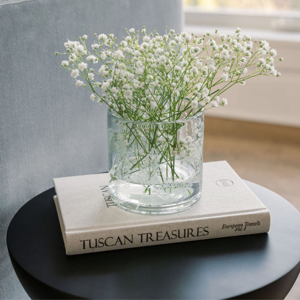 Leaf-Etched Glass Candleholders, Set of 3