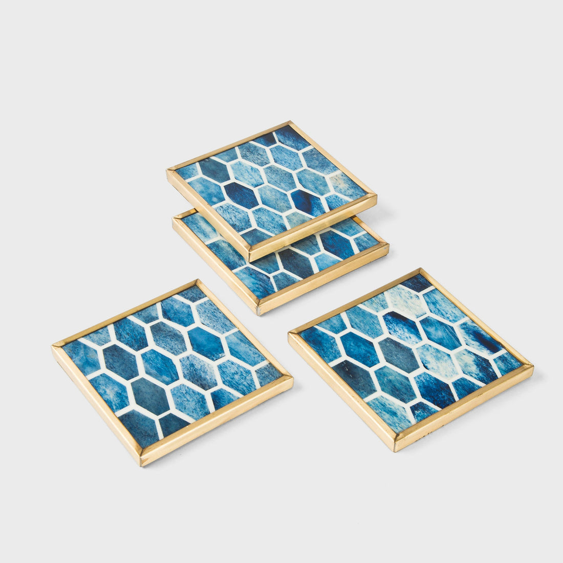 Bone Inlay Hexagon Brass Coaster Set