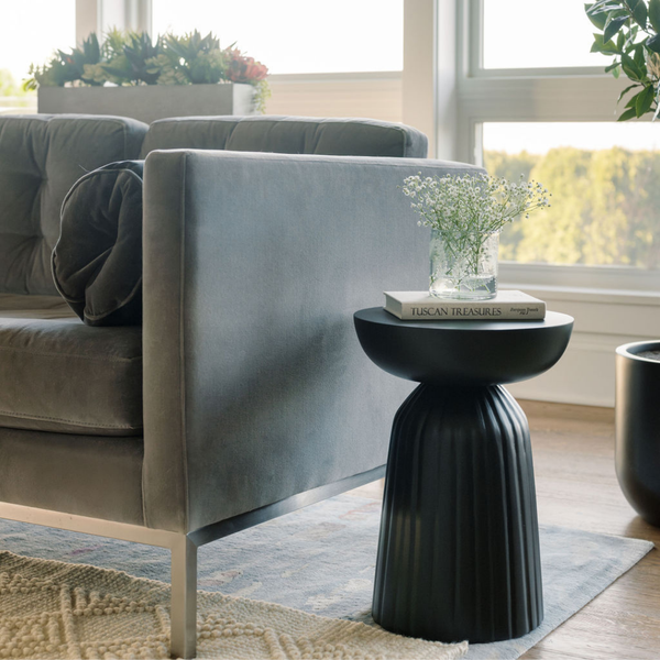 Matte Black Fluted Pedestal Accent Table