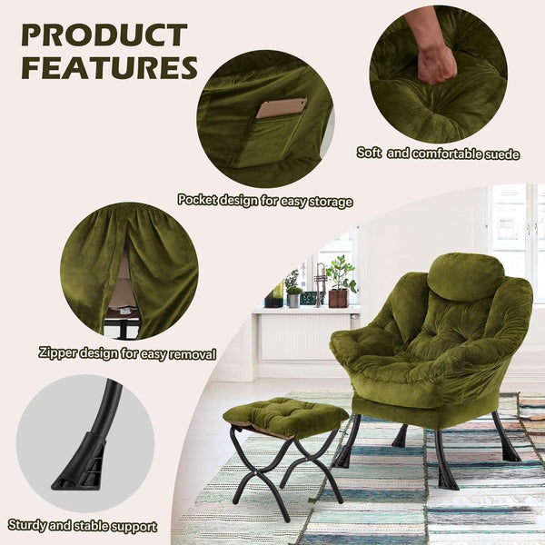 Tufted Velvet Lounge Chair with Ottoman