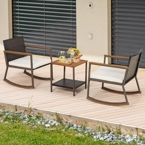 3-Piece Rattan Rocking Bistro Set