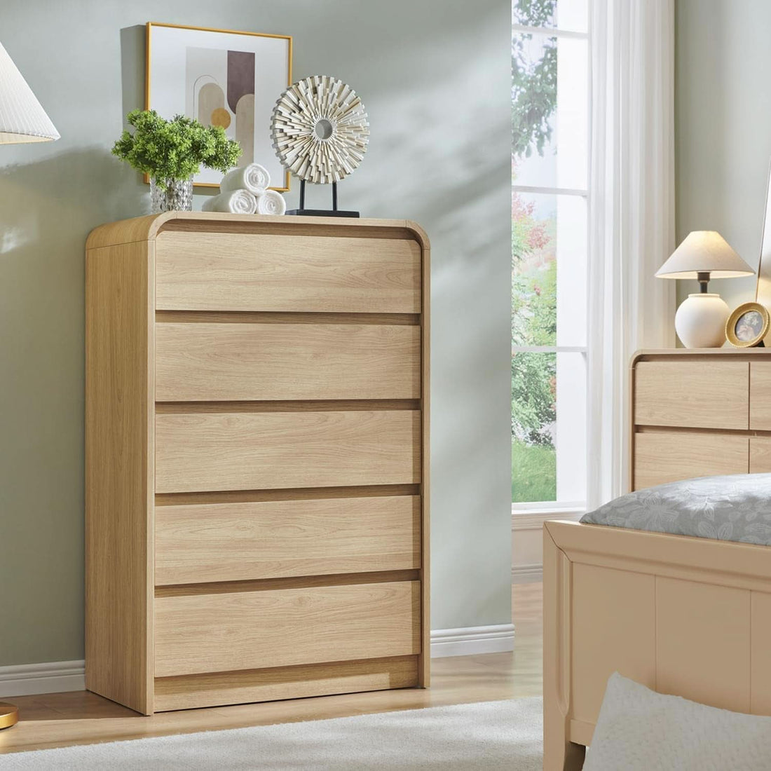 Natural Oakgrain Five-Drawer Vertical Dresser
