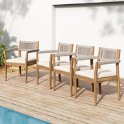 Acacia Wood Rope-Weave Outdoor Dining Set