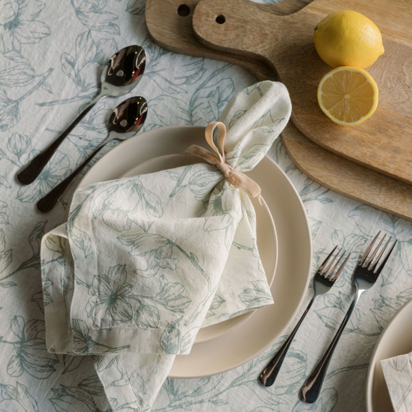 Floral Print Linen Tablecloth