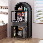 Black Arched Pantry Cabinet with Glass Doors