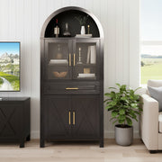 Black Arched Pantry Cabinet with Glass Doors
