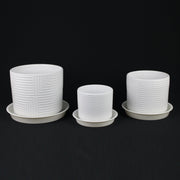 Geometric Relief Stoneware Planter Set