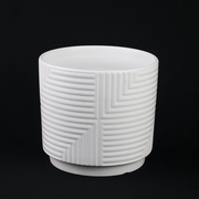Geometric Relief Stoneware Planter Set — back and side profile detail