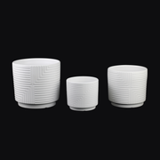 Geometric Relief Stoneware Planter Set — alternate size option with plant styling