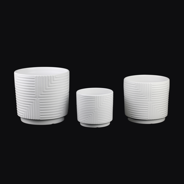Geometric Relief Stoneware Planter Set — alternate size option with plant styling