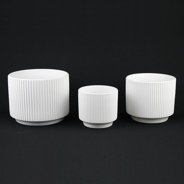 Ribbed Stoneware Planter Set