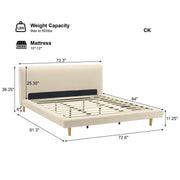 Cream Upholstered Platform Bed Frame Cal-King