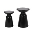 Powder-Coated Iron Pedestal Side Table Set styled with ceramics and a linen runner