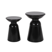 Powder-Coated Iron Pedestal Side Table Set styled with ceramics and a linen runner
