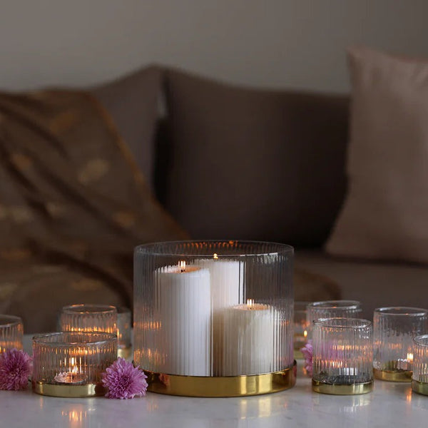Ribbed Glass Gold-Base Vase