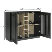 Fluted Black Wood-Grain Liquor Cabinet