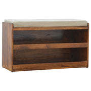 Mango Wood Linen-Top Shoe Storage Bench