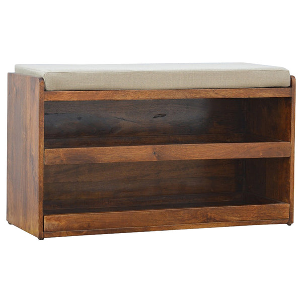 Mango Wood Linen-Top Shoe Storage Bench