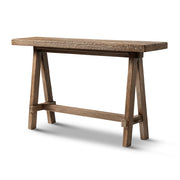 Reclaimed Elm Trestle Console Table — back and side profile detail