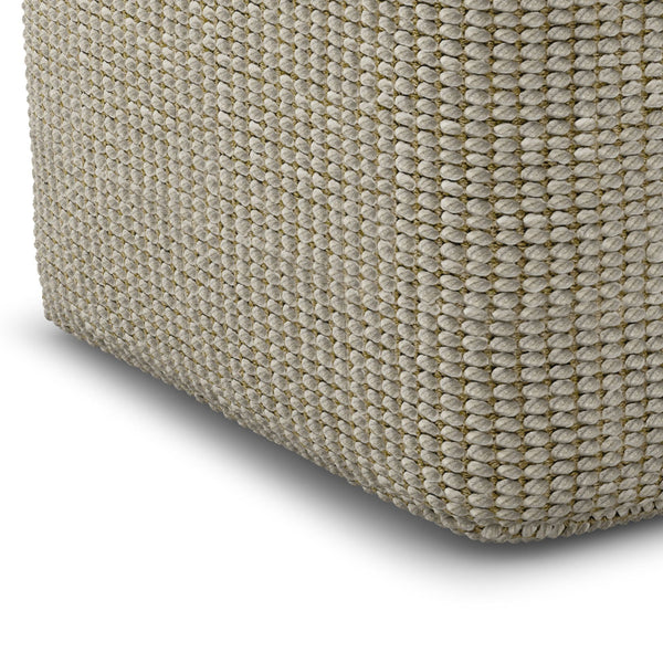 Beige pouf with woven texture, square cylinder