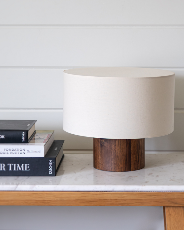 Drum Shade Wood-Base Table Lamp