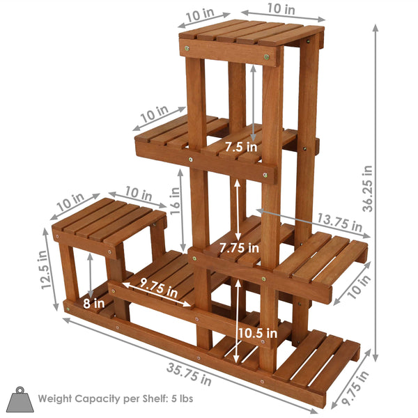 Teak-Finish Meranti Wood Tiered Plant Stand