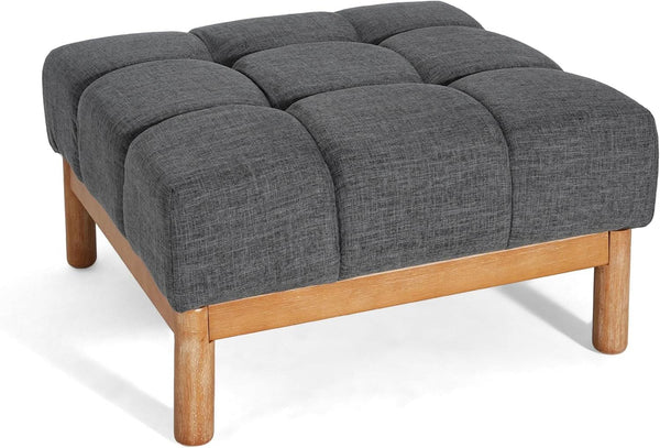 Tufted Gray Fabric Square Ottoman – ottoman (view 4) | Roost & Roam