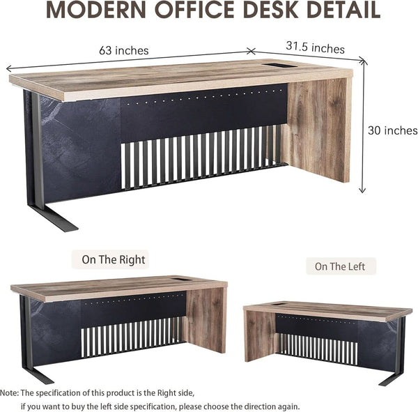 Wood-Grain Steel Executive Office Desk – home office set (view 2) | Roost & Roam