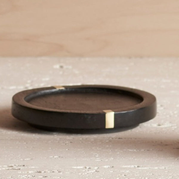 Ebony-Stained Wood Brass Inlay Coaster Set