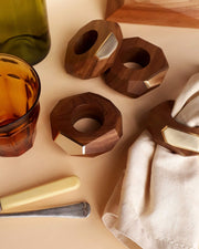 Faceted Walnut Brass Napkin Ring