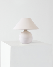 Glossy Ceramic Globe Table Lamp — styled in a complete room vignette