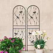 Dragonfly Motif Metal Garden Trellis Pair — packaging and unboxing view