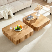 Reeded Wood-Grain Drum Coffee Table Set