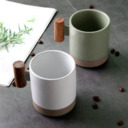 Wood-Handle Glazed Ceramic Mug — scale reference and proportion detail
