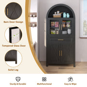 Black Arched Pantry Cabinet with Glass Doors