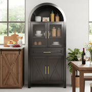 Black Arched Pantry Cabinet with Glass Doors