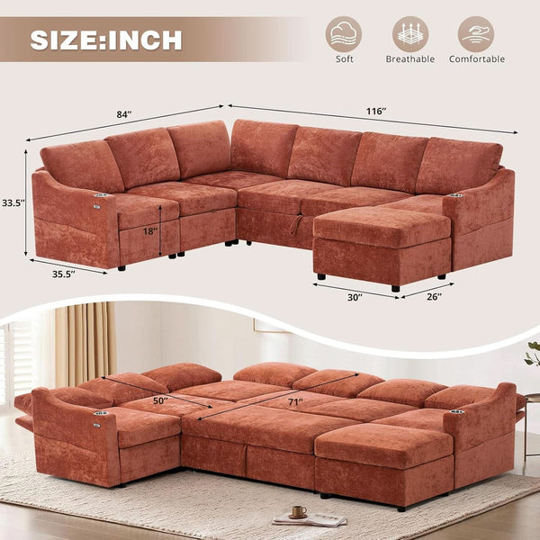 Chenille Modular Sleeper Sectional Sofa