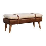 Boucle Leather Strap Upholstered Bench