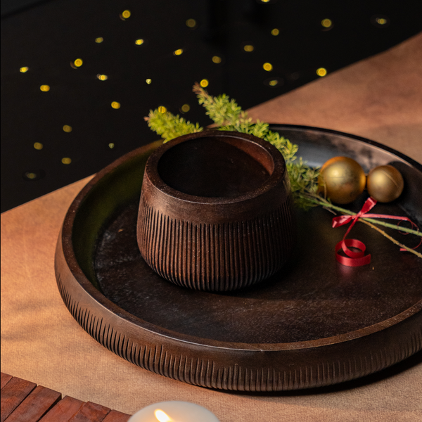 Chisel-Carved Wood Serving Bowl
